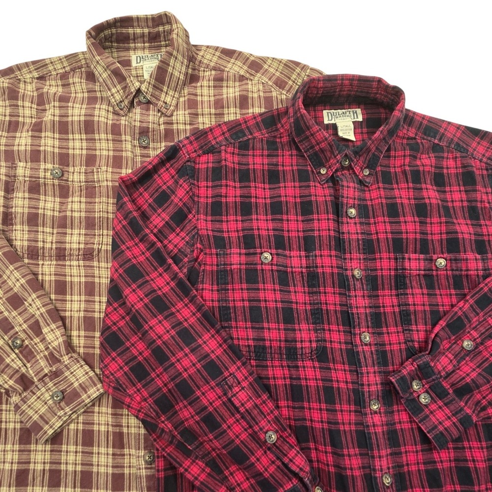 Lot of 2 Duluth Free Swingin' Flannel Plaid Shirts Mens Large Tall LT